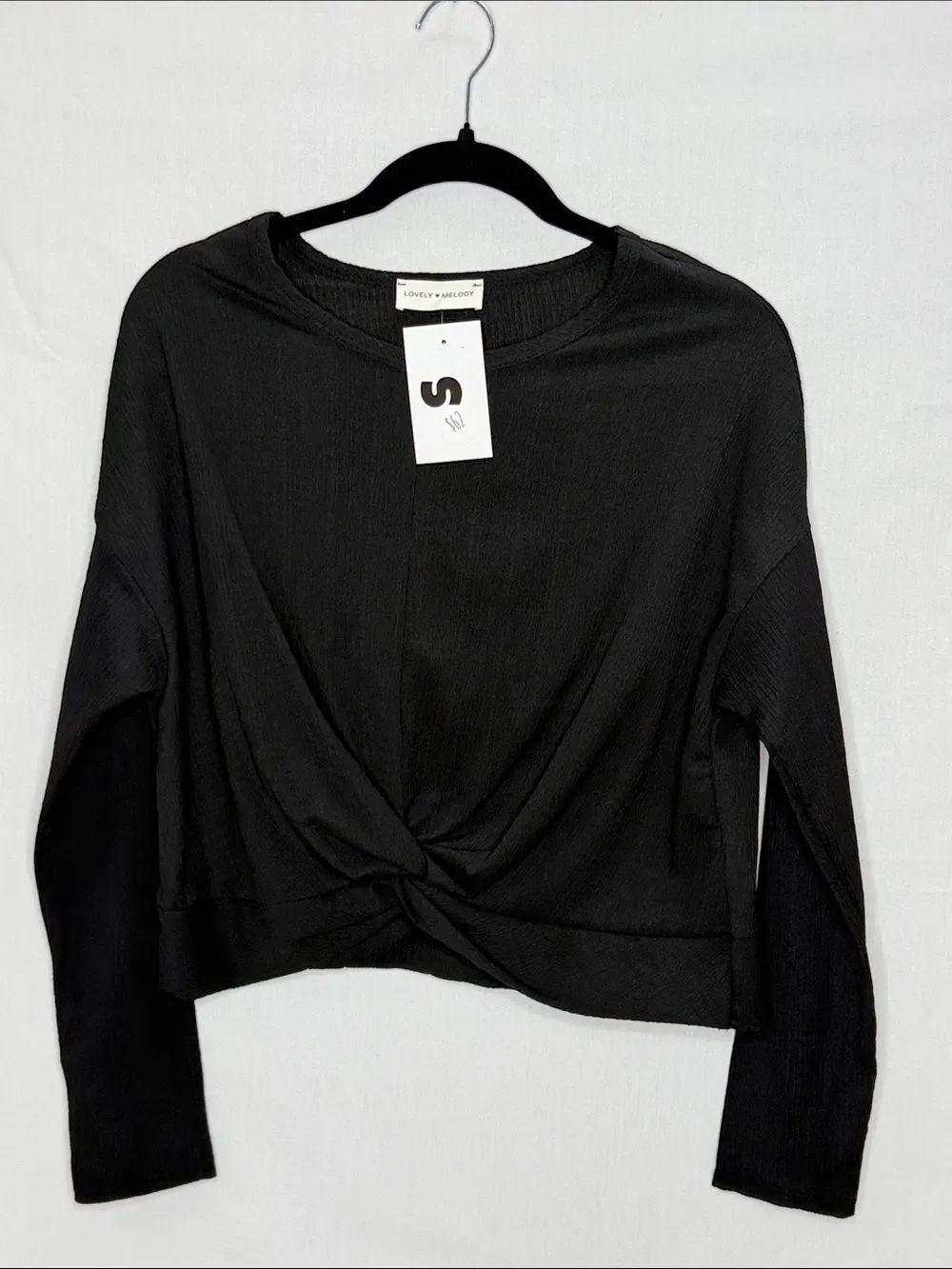 Lovely Melody Black Twist-Front Long Sleeve Top